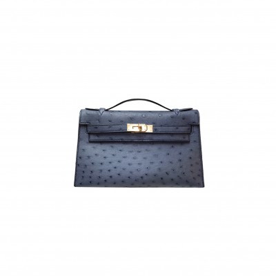 HERMÈS MASTER OSTRICH KELLY POCHETTE BLEU ROI (22*14*7cm) 